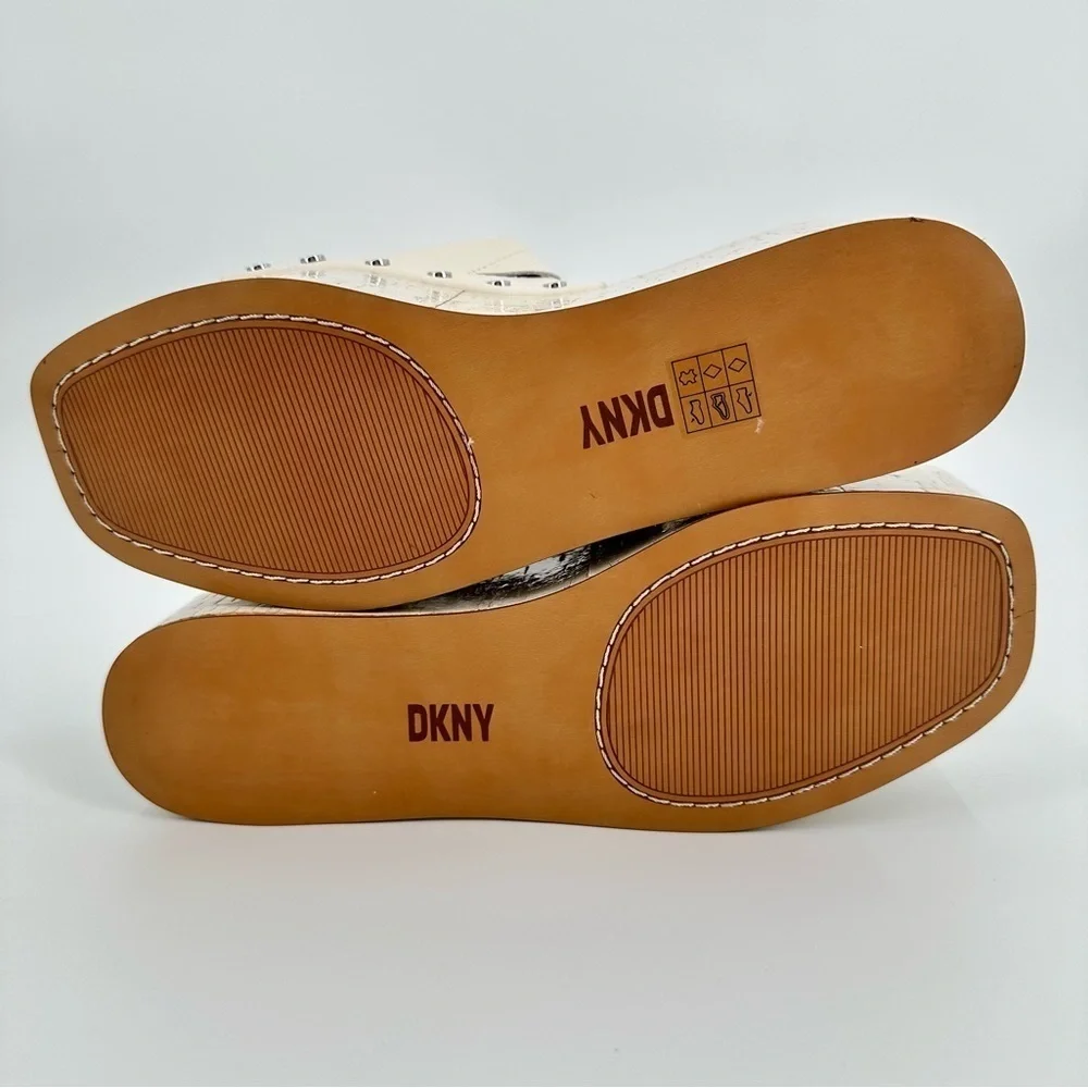 DKNY Alvy Studded Square Toe Platform Wedge Slip On Leather Slides Size 7M